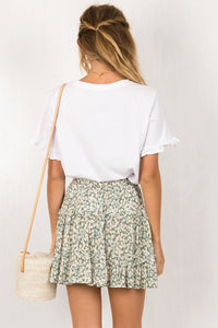 High waist ruffled floral skirt printed beach A-line skirt