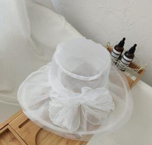 white flower lace organza top hat women's photography hat