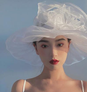 white flower lace organza top hat women's photography hat