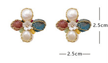 Load image into Gallery viewer, Flower Earrings for girls Baroque light luxury exaggerated crystal stud earrings
