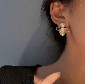 Flower Earrings for girls Baroque light luxury exaggerated crystal stud earrings