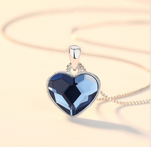 Load image into Gallery viewer, Heart of the Sea Necklace Sterling Silver Austrian Crystal Pendant Love Heart Clavicle Chain
