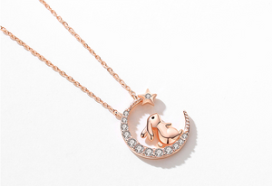 Rabit and Moon chain Pendant Necklace for Women