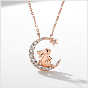 Rabit and Moon chain Pendant Necklace for Women