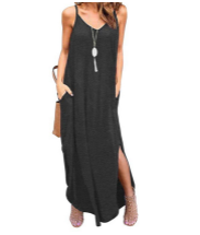 GRECERELLE Women's Summer Casual Loose Dress Beach Cover Up Long Cami Maxi Dresses with Pocket