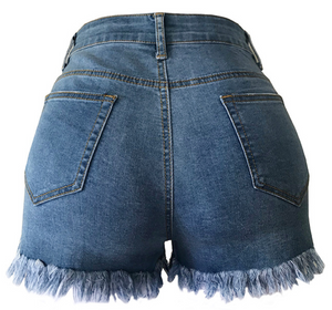 Women's Ripped Denim Jean Shorts Mid Rise Stretchy Folded Hem Short Jeans