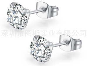 Stud Earrings , Hypoallergenic Cubic Zirconia 316L Earrings Stainless Steel CZ Earrings 6mm