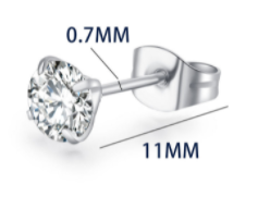 Stud Earrings , Hypoallergenic Cubic Zirconia 316L Earrings Stainless Steel CZ Earrings 6mm