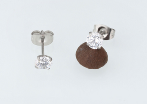 Stud Earrings , Hypoallergenic Cubic Zirconia 316L Earrings Stainless Steel CZ Earrings 6mm