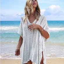 Load image into Gallery viewer, Beach Crochet Hollow Blouse Sunscreen Knitted Swimsuit Blouse
