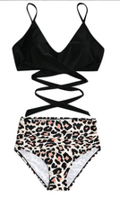 Load image into Gallery viewer, Swimsuit Leopard Print Cross High Waist Swimsuit Split Two-piece Swimsuit Bikini
