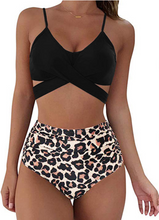 Load image into Gallery viewer, Swimsuit Leopard Print Cross High Waist Swimsuit Split Two-piece Swimsuit Bikini
