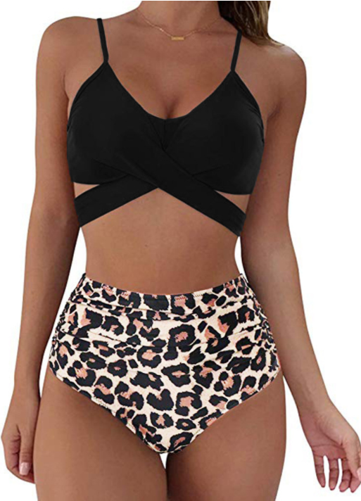 Swimsuit Leopard Print Cross High Waist Swimsuit Split Two-piece Swimsuit Bikini