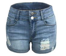 Load image into Gallery viewer, Women&#39;s hot pants with ripped hemming stretch high waist denim shorts
