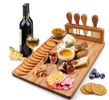 Load image into Gallery viewer, Cheese board cheese board four-piece set, including knives, bamboo cheese board, cutting board
