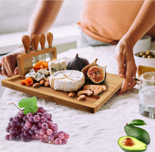 Load image into Gallery viewer, Cheese board cheese board four-piece set, including knives, bamboo cheese board, cutting board
