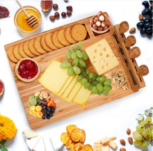 Load image into Gallery viewer, Cheese board cheese board four-piece set, including knives, bamboo cheese board, cutting board
