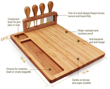 Load image into Gallery viewer, Cheese board cheese board four-piece set, including knives, bamboo cheese board, cutting board
