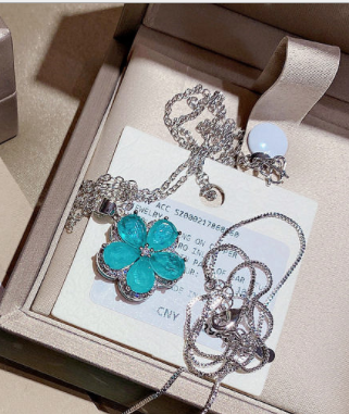 Aquamarine Four Leaf Clover Necklace