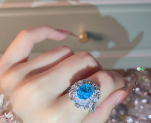 Blue Zircon Flower Ring