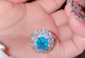 Blue Zircon Flower Ring