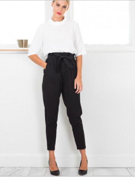 All-match waistband cropped trousers with belt