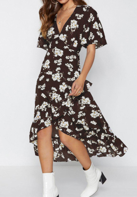 Dress sexy V-neck floral print chiffon dress