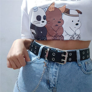 Double row hole belt ring ladies belt chain punk style