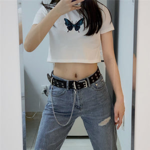 Double row hole belt ring ladies belt chain punk style