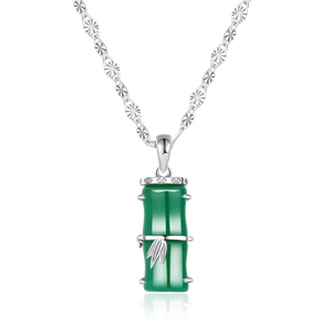 Jade Bamboo Handmade 925 Sterling Silver chain Pendant Necklace for Women