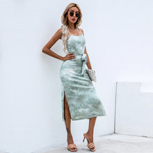 Load image into Gallery viewer, Split sling tie-dye dress sexy lace a-line knitted midi skirt
