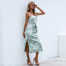 Load image into Gallery viewer, Split sling tie-dye dress sexy lace a-line knitted midi skirt
