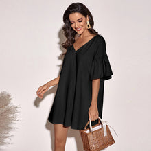 Load image into Gallery viewer, V-neck short skirt holiday style loose cotton dress
